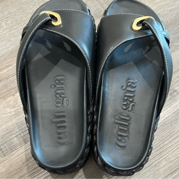 Cult Gaia Blythe Embellished Leather Platform Espadrille Sandal Slides in Black - Picture 7 of 16